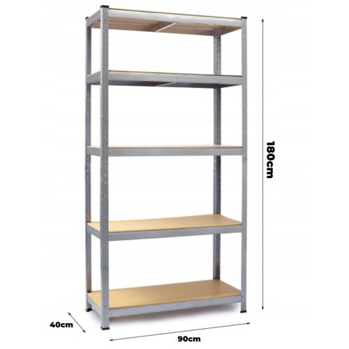 Salgó polc, horganyzott fém polc állvány 180CMx90CMx40CM EZÜST, 175KG/POLC TEHERBÍRÁSSAL 5 POLCOS 875KG ÖSSZTERHELÉS