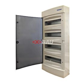   "Falonkívüli kiselosztó 4-soros, 48KE, átlátszó ajtó H=650 W=287 D=112mm, protection class 2, ABS, halogen free, RAL 9003"