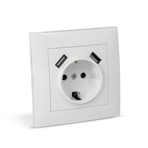 Arnold süllyeszthető fali aljzat földelt + 2 USB 2.1A (össz.) Fehér GRSF2USBD